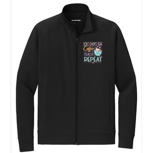 100 Days Of Coffee Teach Repeat 100th Day Of School Teachers Gift Stretch Full-Zip Cadet Jacket