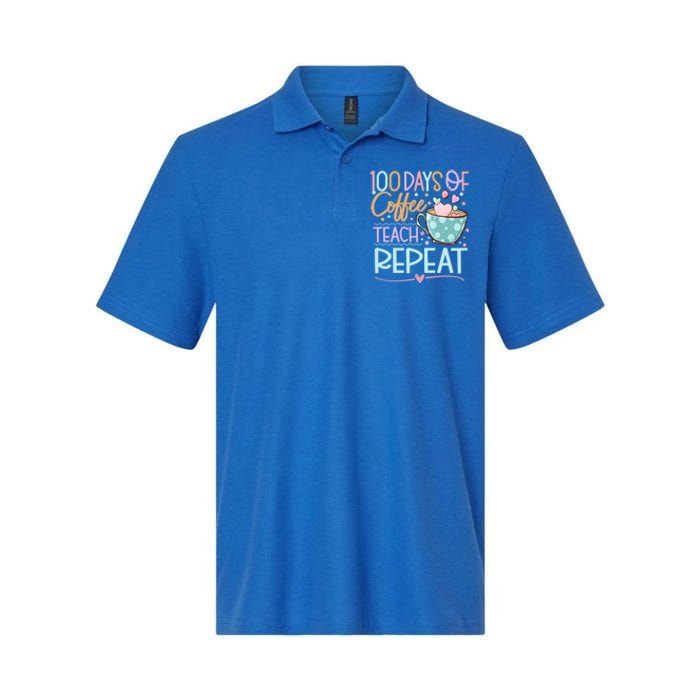 100 Days Of Coffee Teach Repeat 100th Day Of School Teachers Gift Softstyle Adult Sport Polo