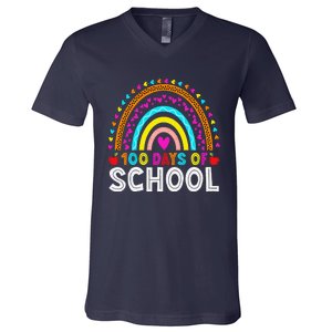 100 Days Of School Rainbow 100 Days Smarter Teacher Student V-Neck T-Shirt