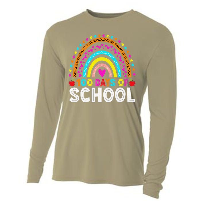 100 Days Of School Rainbow 100 Days Smarter Teacher Student Cooling Performance Long Sleeve Crew