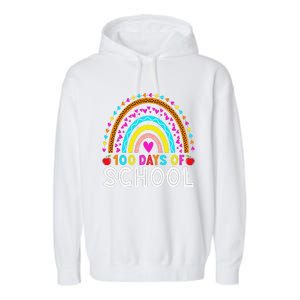 100 Days Of School Rainbow 100 Days Smarter Teacher Student Garment-Dyed Fleece Hoodie