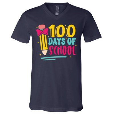 100 Days Of School Cute Education V-Neck T-Shirt