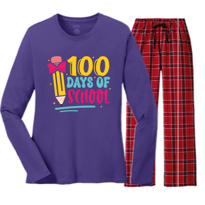 100 Days Of School Cute Education Women's Long Sleeve Flannel Pajama Set 