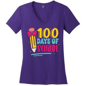 100 Days Of School Cute Education Women's V-Neck T-Shirt