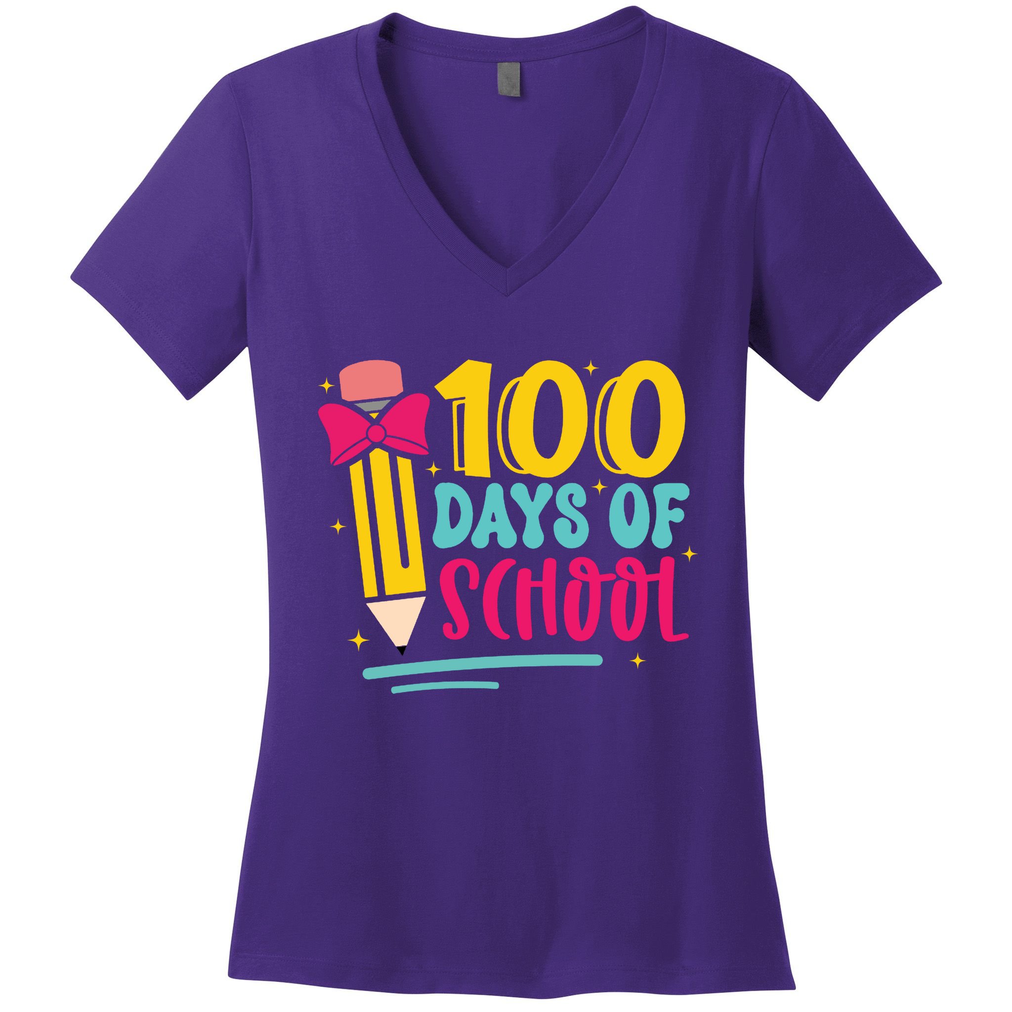 100 Days Of School Cute Education Women's V-Neck T-Shirt