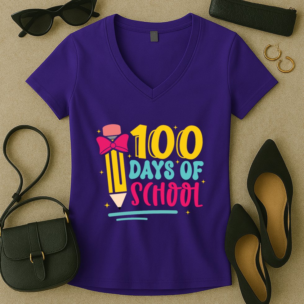 100 Days Of School Cute Education Women's V-Neck T-Shirt