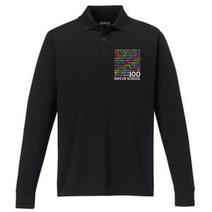 100th Day Of School Teacher 100 Days Math Numbers Performance Long Sleeve Polo