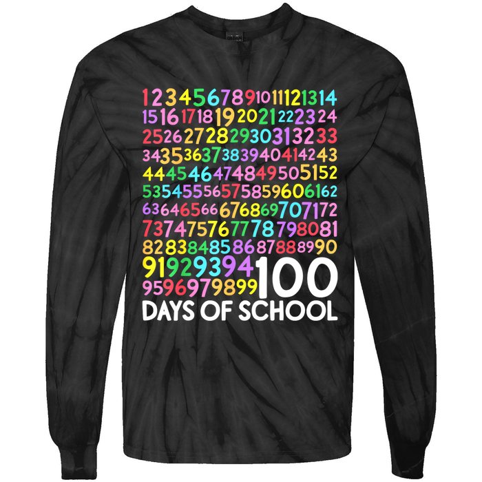 100th Day Of School Teacher 100 Days Math Numbers Tie-Dye Long Sleeve Shirt