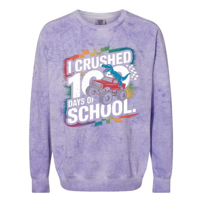 100 Days Of School Monster Truck T Rex Dinosaur Boy Colorblast Crewneck Sweatshirt