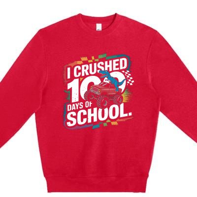 100 Days Of School Monster Truck T Rex Dinosaur Boy Premium Crewneck Sweatshirt