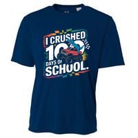 100 Days Of School Monster Truck T Rex Dinosaur Boy Cooling Performance Crew T-Shirt