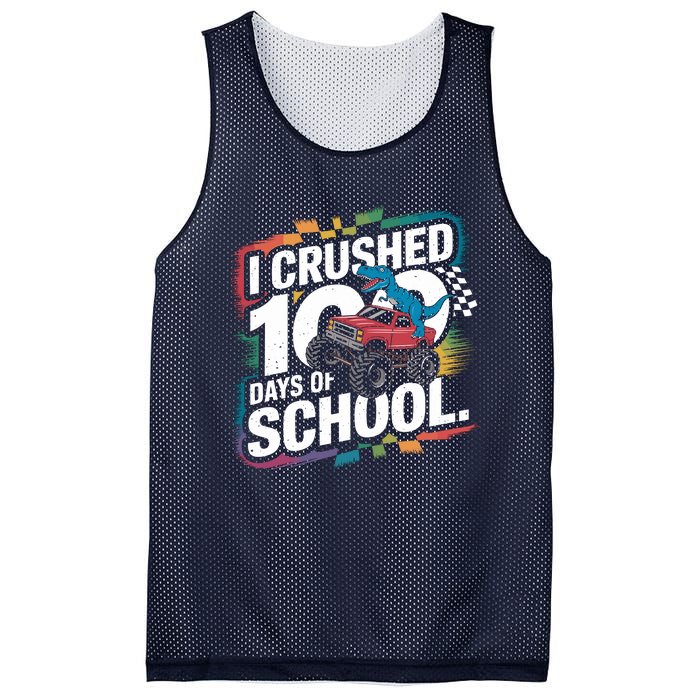 100 Days Of School Monster Truck T Rex Dinosaur Boy Mesh Reversible Basketball Jersey Tank