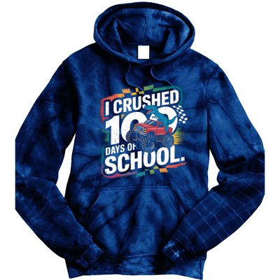 100 Days Of School Monster Truck T Rex Dinosaur Boy Tie Dye Hoodie