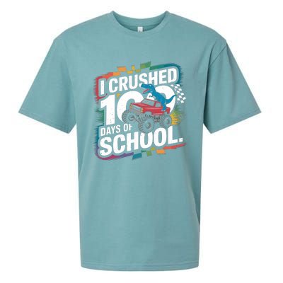 100 Days Of School Monster Truck T Rex Dinosaur Boy Sueded Cloud Jersey T-Shirt