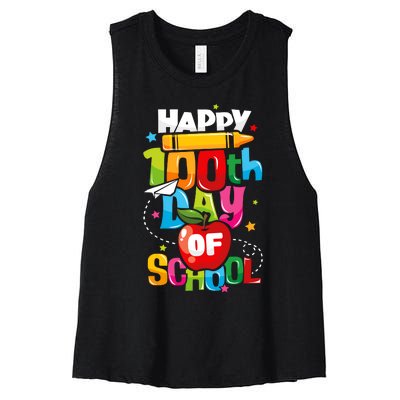 100th Day Of School Teachers Happy 100 Days Women's Racerback Cropped Tank