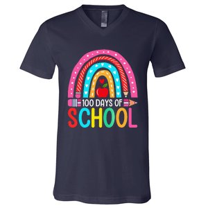 100 Days Of School Rainbow 100 Days Smarter Teacher Student V-Neck T-Shirt