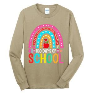 100 Days Of School Rainbow 100 Days Smarter Teacher Student Tall Long Sleeve T-Shirt