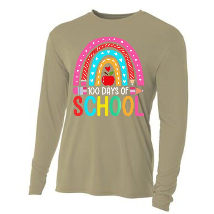 100 Days Of School Rainbow 100 Days Smarter Teacher Student Cooling Performance Long Sleeve Crew