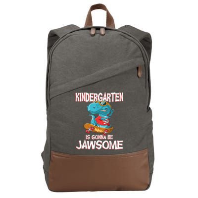 1st Day Of Kindergarten Is Gonna Be Jawsome Dinosaur Boy Cotton Canvas Backpack