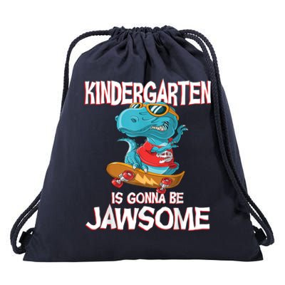 1st Day Of Kindergarten Is Gonna Be Jawsome Dinosaur Boy Drawstring Bag