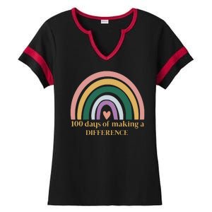 100 Days Of Making A Difference School Rainbow Ladies Halftime Notch Neck Tee