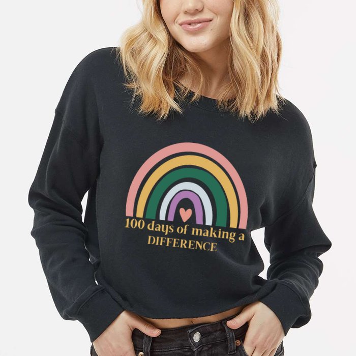 100 Days Of Making A Difference School Rainbow Cropped Pullover Crew