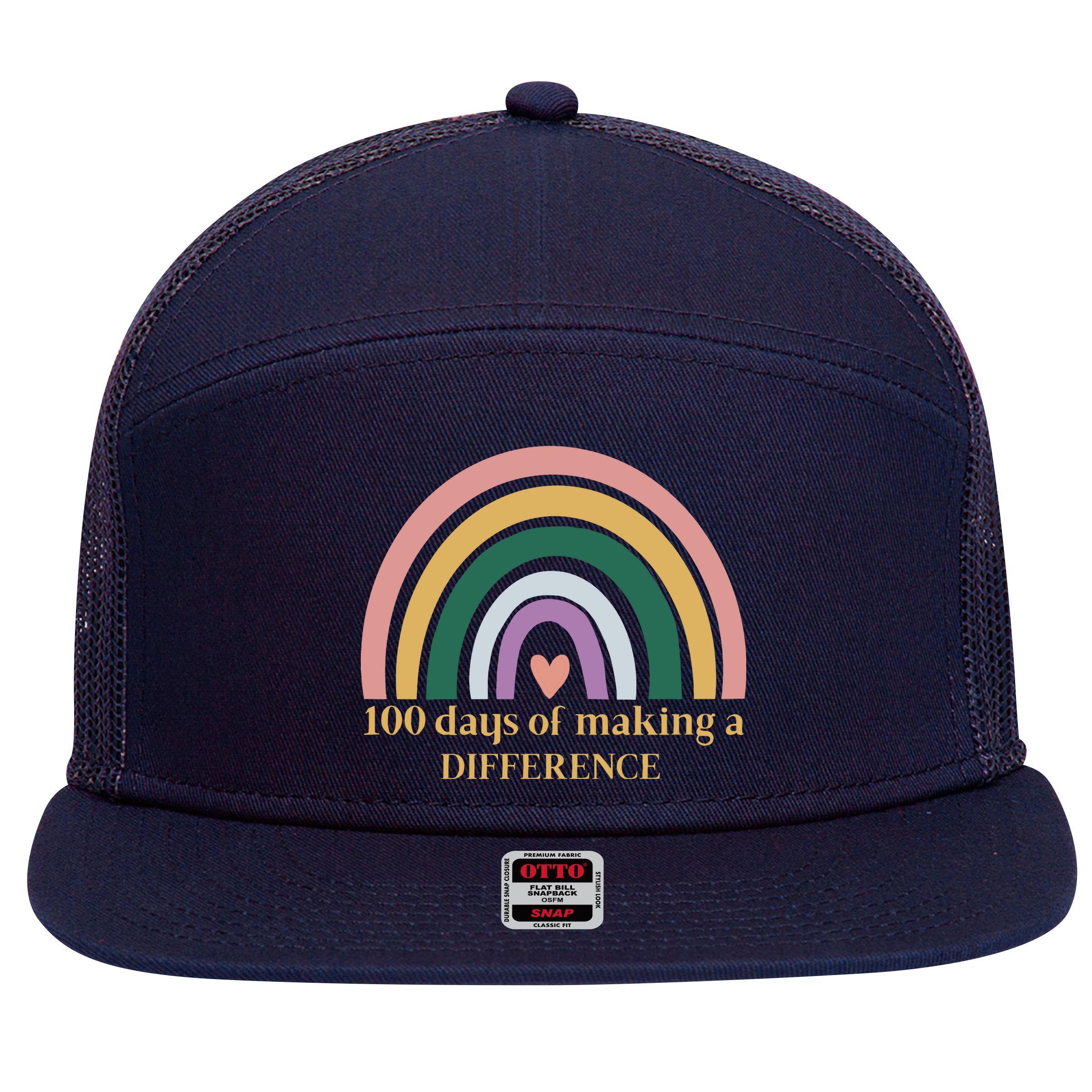 100 Days Of Making A Difference School Rainbow 7 Panel Mesh Trucker Snapback Hat