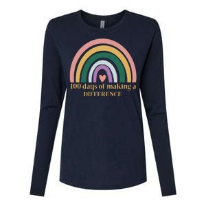 100 Days Of Making A Difference School Rainbow Womens Cotton Relaxed Long Sleeve T-Shirt