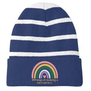 100 Days Of Making A Difference School Rainbow Striped Beanie with Solid Band