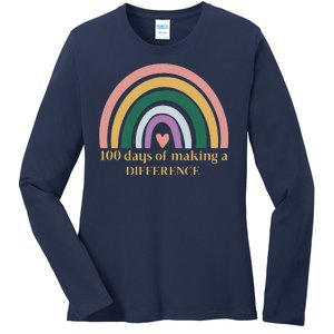 100 Days Of Making A Difference School Rainbow Ladies Long Sleeve Shirt