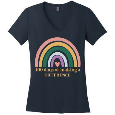 100 Days Of Making A Difference School Rainbow Women's V-Neck T-Shirt