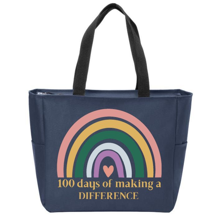 100 Days Of Making A Difference School Rainbow Zip Tote Bag