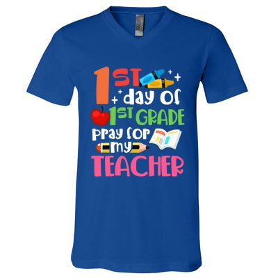 1St Day Of First Grade Pray For My Teacher 1St Grade Meaningful Gift V-Neck T-Shirt