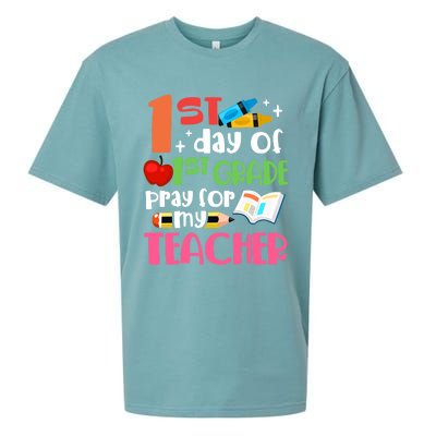 1St Day Of First Grade Pray For My Teacher 1St Grade Meaningful Gift Sueded Cloud Jersey T-Shirt