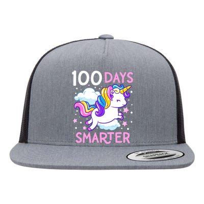 100th Day Of School Unicorn 100 Days Smarter Kindergarten Flat Bill Trucker Hat