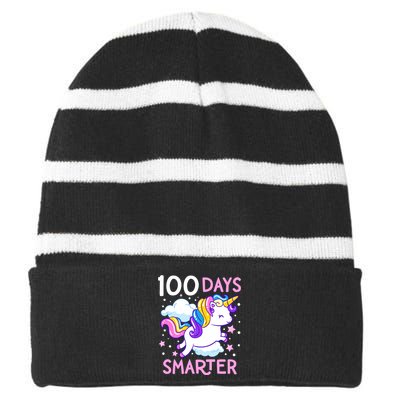 100th Day Of School Unicorn 100 Days Smarter Kindergarten Striped Beanie with Solid Band