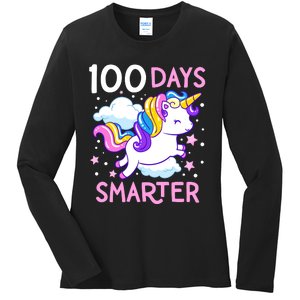 100th Day Of School Unicorn 100 Days Smarter Kindergarten Ladies Long Sleeve Shirt