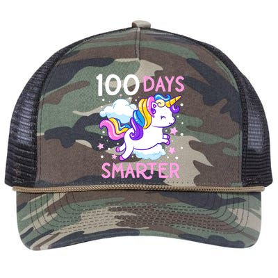 100th Day Of School Unicorn 100 Days Smarter Kindergarten Retro Rope Trucker Hat Cap