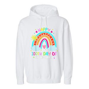 100th Day Of Kindergarten School Rainbow 100 Days Smarter Garment-Dyed Fleece Hoodie