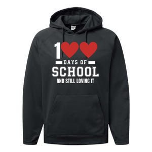 100 Days Of School Cute 100 Days Of School And Still Loving It Hearts 100th Day Performance Fleece Hoodie