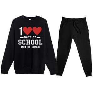 100 Days Of School Cute 100 Days Of School And Still Loving It Hearts 100th Day Premium Crewneck Sweatsuit Set