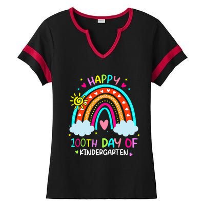 100th Day Of Kindergarten School Rainbow 100 Days Smarter Ladies Halftime Notch Neck Tee