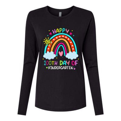 100th Day Of Kindergarten School Rainbow 100 Days Smarter Womens Cotton Relaxed Long Sleeve T-Shirt