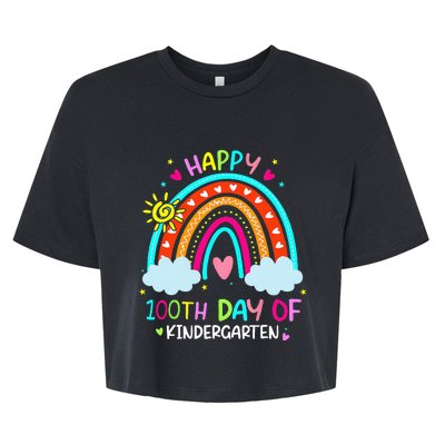 100th Day Of Kindergarten School Rainbow 100 Days Smarter Bella+Canvas Jersey Crop Tee