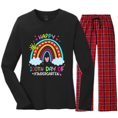 100th Day Of Kindergarten School Rainbow 100 Days Smarter Women's Long Sleeve Flannel Pajama Set 