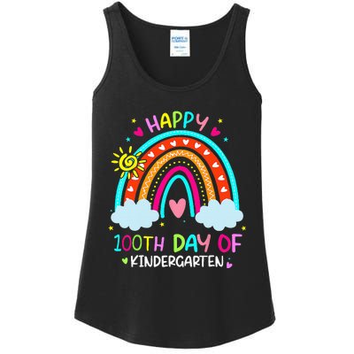 100th Day Of Kindergarten School Rainbow 100 Days Smarter Ladies Essential Tank