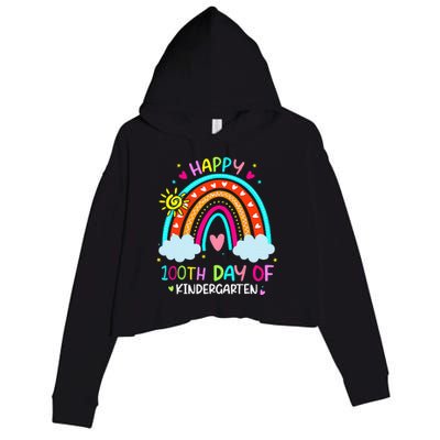 100th Day Of Kindergarten School Rainbow 100 Days Smarter Crop Fleece Hoodie