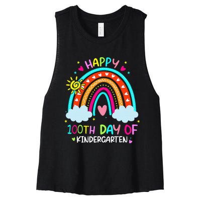 100th Day Of Kindergarten School Rainbow 100 Days Smarter Women's Racerback Cropped Tank