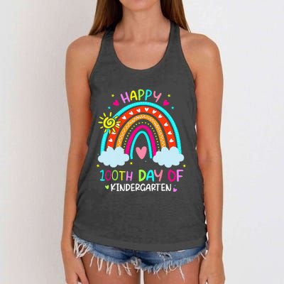 100th Day Of Kindergarten School Rainbow 100 Days Smarter Women's Knotted Racerback Tank