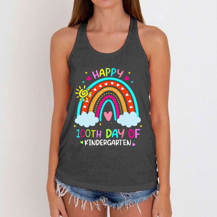 100th Day Of Kindergarten School Rainbow 100 Days Smarter Women's Knotted Racerback Tank